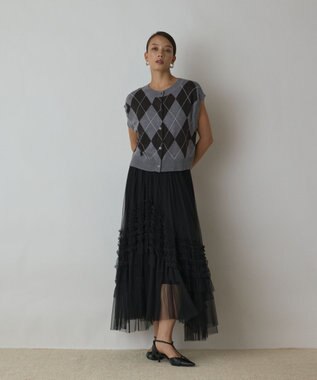 GRACE CONTINENTAL アーガイルニットベスト グレー