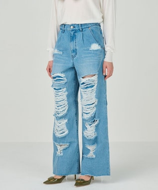 GRACE CONTINENTAL ハードクラッシュデニムパンツ サックス