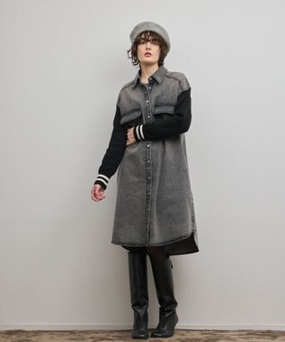 GRACE CONTINENTAL ニットスリーブデニムワンピース ブラック