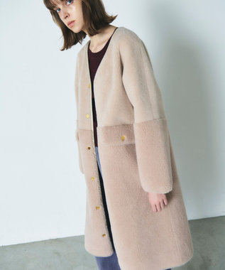 GRACE CONTINENTAL ノーカラーボアムートンコート ベージュ