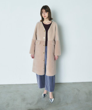 GRACE CONTINENTAL ノーカラーボアムートンコート ベージュ