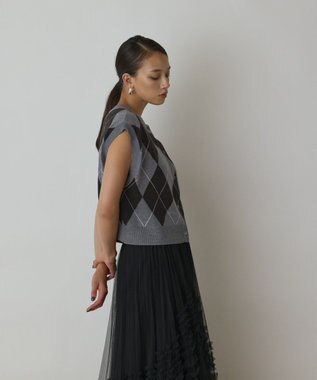 GRACE CONTINENTAL アーガイルニットベスト グレー