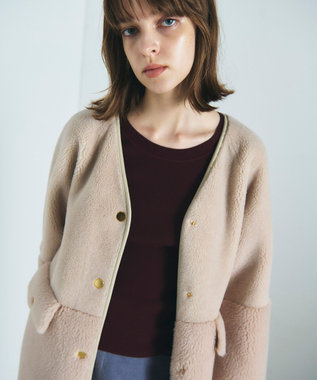 GRACE CONTINENTAL ノーカラーボアムートンコート ベージュ