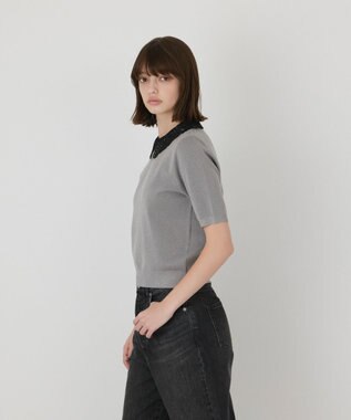 GRACE CONTINENTAL レースカラーラメニットトップ グレー