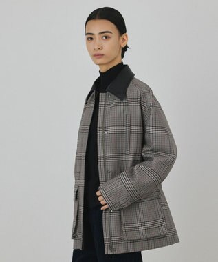 GRACE CONTINENTAL レザー衿ハンティングジャケット チェック