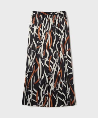 GRACE CONTINENTAL ベルトプリントアシメプリーツスカート ブラック