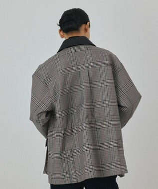 GRACE CONTINENTAL レザー衿ハンティングジャケット チェック