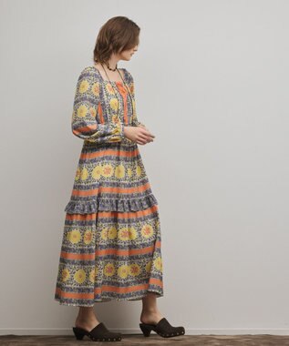 GRACE CONTINENTAL フラワープリントレースアップワンピース オレンジ