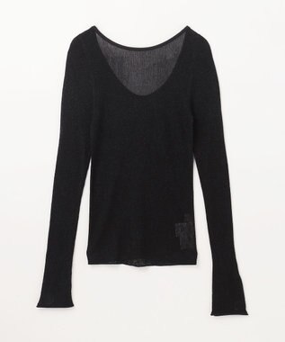 GRACE CONTINENTAL ラメシアーリブニットトップ ブラック