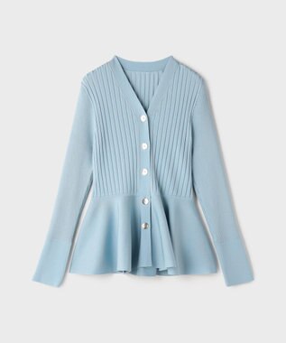 GRACE CONTINENTAL ペプラムリブニットカーディガン ブルー