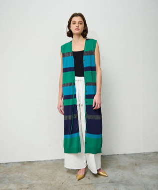 GRACE CONTINENTAL ニットマルチボーダージレ グリーン