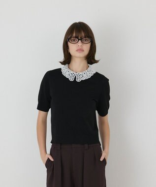 GRACE CONTINENTAL レースカラーラメニットトップ
