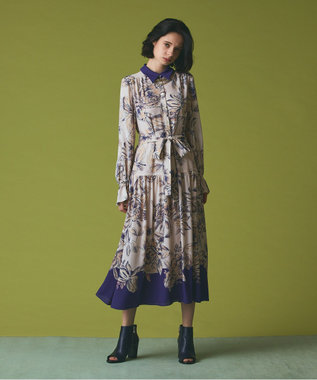 GRACE CONTINENTAL ボタニカルドレープワンピース ベージュ