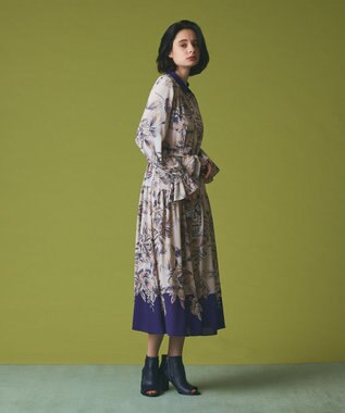 GRACE CONTINENTAL ボタニカルドレープワンピース ベージュ