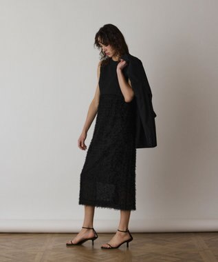 Grace Continental 刺繍入り黒ミディ丈ワンピース ハートアロー刺繍ワンピース / GRACE CONTINENTAL | GRACE