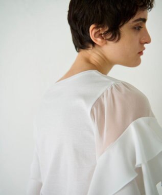 GRACE CONTINENTAL シアーフレアスリーブトップ ホワイト