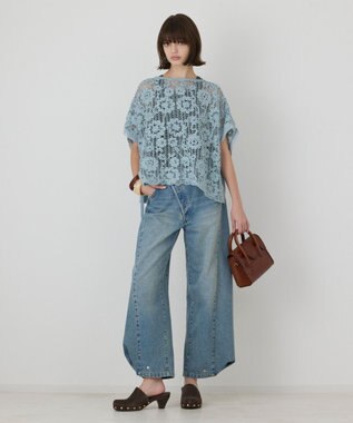 GRACE CONTINENTAL メッシュエンブロイダリーポンチョトップ サックス