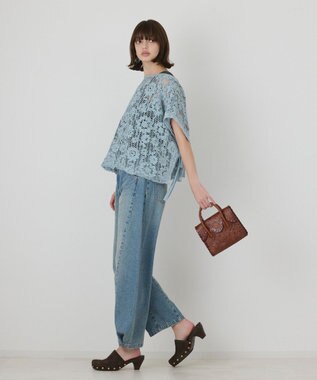 GRACE CONTINENTAL メッシュエンブロイダリーポンチョトップ サックス