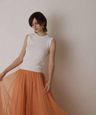 GRACE CONTINENTAL モノグラムニットトップ ホワイト