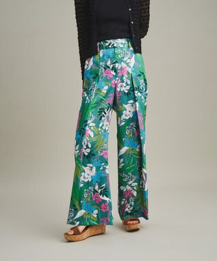 GRACE CONTINENTAL ボタニカルプリントワイドパンツ グリーン
