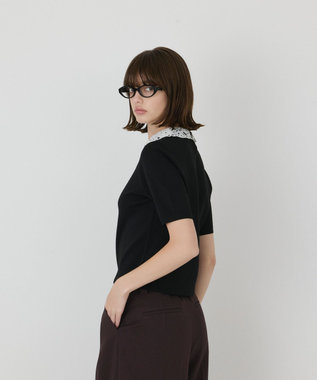GRACE CONTINENTAL レースカラーラメニットトップ ブラック