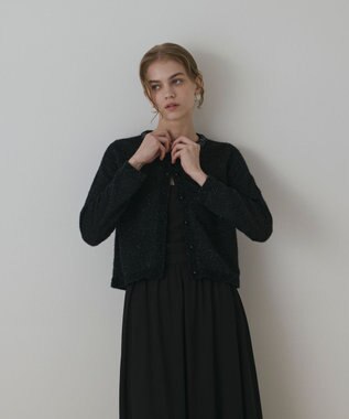 GRACE CONTINENTAL ラメフェザ－ニットカーディガン ブラック