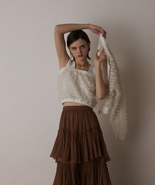 GRACE CONTINENTAL フリンジニットベアトップ ホワイト