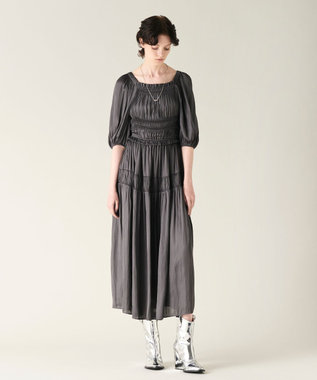 GRACE CONTINENTAL スクエアギャザーワンピース グレー