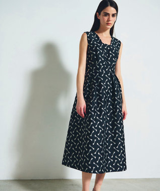 GRACE CONTINENTAL リボンジャガードワンピース ブラック