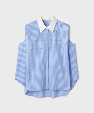 GRACE CONTINENTAL ビジューノースリーブシャツ ストライプ
