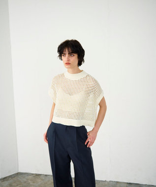 GRACE CONTINENTAL メッシュルーズニットトップ ホワイト