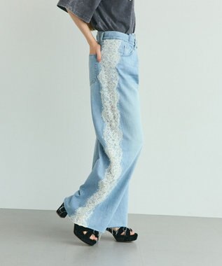 GRACE CONTINENTAL サイドレースデニムパンツ サックス
