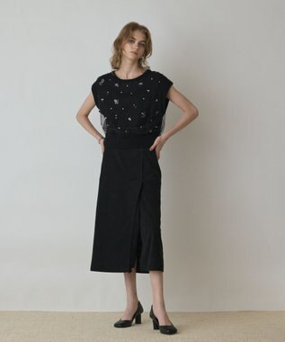 GRACE CONTINENTAL チュール刺繍ニットトップ ブラック