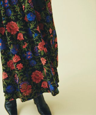 グレースクラス デニム ロングワンピース 刺繍 花柄 リボン エンブロイ