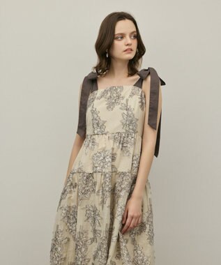 GRACE CONTINENTAL シアージャガードティアードワンピース ベージュ