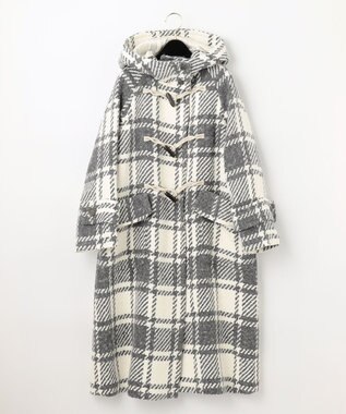 値下げグレースコンチネンタルビッグチェックダッフルコートグレーウール