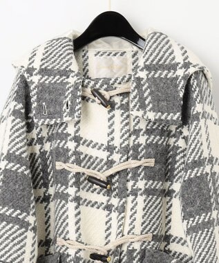 値下げグレースコンチネンタルビッグチェックダッフルコートグレーウール 