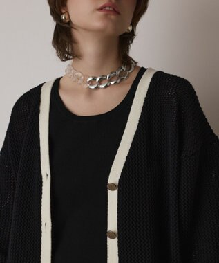 GRACE CONTINENTAL メッシュラインニットカーディガン ブラック