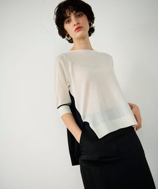 GRACE CONTINENTAL バイカラークルーニットトップ ホワイト