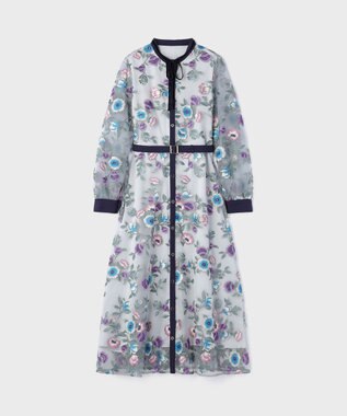 GRACE CONTINENTAL マルチ刺繍フレアワンピース グレー