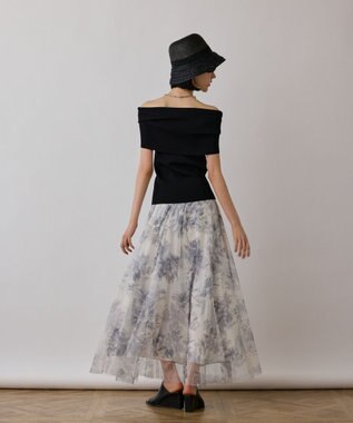 GRACE CONTINENTAL シャドーフラワープリントスカート グレー