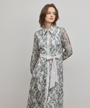 GRACE CONTINENTAL マルチフラワー刺繍フレアワンピース グレー