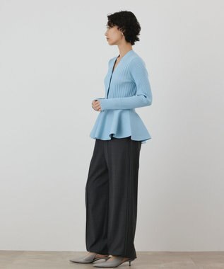 GRACE CONTINENTAL ペプラムリブニットカーディガン ブルー