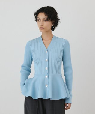 GRACE CONTINENTAL ペプラムリブニットカーディガン ブルー