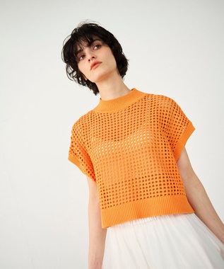 GRACE CONTINENTAL メッシュルーズニットトップ オレンジ