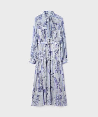 GRACE CONTINENTAL ロゴフラワ－プリントボウタイワンピース ブルー