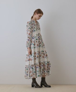 GRACE CONTINENTAL サラサプリントティアードワンピース キナリ