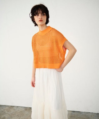 GRACE CONTINENTAL メッシュルーズニットトップ オレンジ