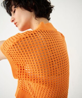 GRACE CONTINENTAL メッシュルーズニットトップ オレンジ
