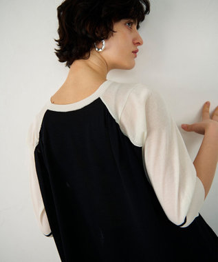 GRACE CONTINENTAL バイカラークルーニットトップ ホワイト